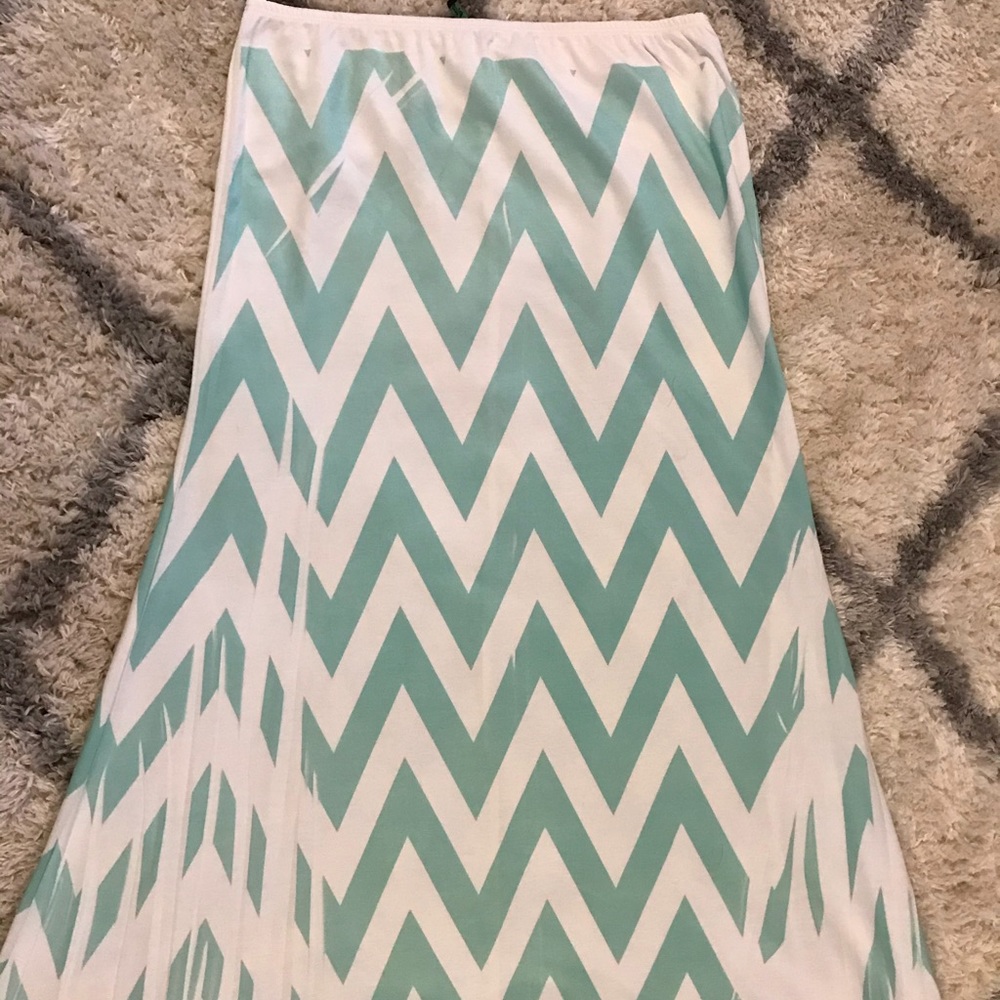 Teal and White Chevron Skirt